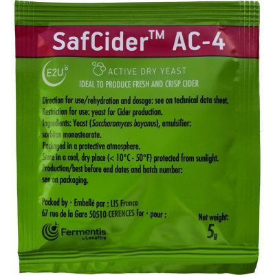 Дрожжи для сидра Fermentis SafCider AC-4, 5 г Дрожжи для сидра Fermentis SafCider AC-4, 5 г